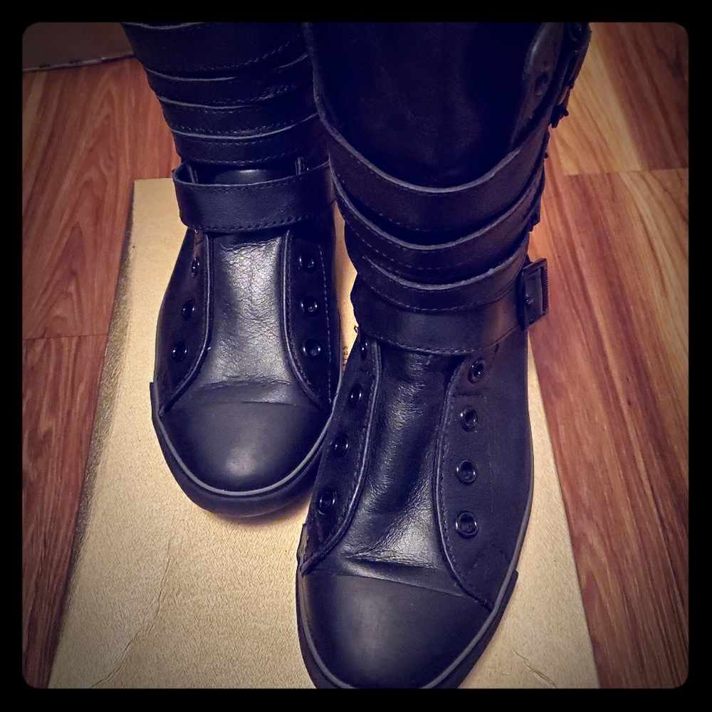 Converse black leather high top